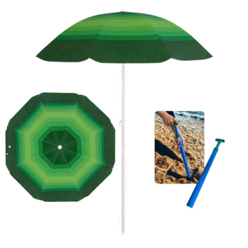 Kit Guarda Sol Fashion Fps 70 1,50 M Fashion em Ao + Saca Areia de Presso para Praia Parque Pesca