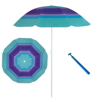 Kit Guarda Sol Fashion Fps 70 1,50 M Fashion em Ao + Saca Areia de Presso para Praia Parque Pesca