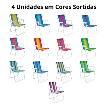 Kit 4 Cadeiras de Praia 4 Posi Aluminio + Carrinho com Avano Azul + Guarda Sol 1,50 M + Saca Areia