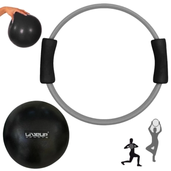 Kit Arco Anel Flexvel + Overball 25 Cm Preta para Pilates Exerccios Treino