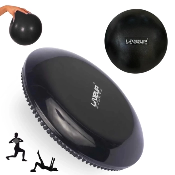 Kit Disco de Equilíbrio Inflável Balance Cushion Disc + Mini Bola Overball 25 Cm Preta para Treino