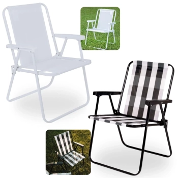 Kit 2 Cadeiras de Praia Modelo Branco e Retr para Casa, Jardim e Parque