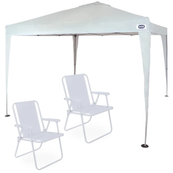 Kit Tenda Articulada Sanfonada 3x3 M Branca + 2 Cadeiras Brancas para Casa Jardim e Varanda