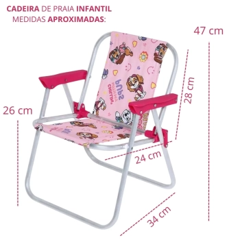 Cadeira de Praia Infantil Patrulha Canina Rosa Aluminio Bel