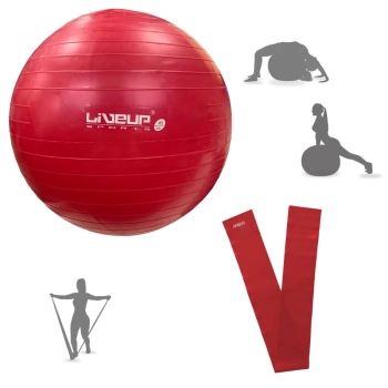 Kit Bola Sua Premium Vermelha 45 Cm + Faixa Elastica Leve Treino + Mini Bomba Inflar Yoga Academia