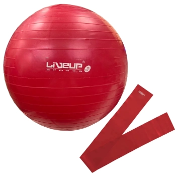 Kit Bola Sua Premium Vermelha 45 Cm + Faixa Elastica Leve Treino + Mini Bomba Inflar Yoga Academia