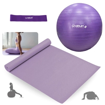 Kit Pilates Bola Sua Roxa 55 Cm + Colchonete 1,73m + Mini Band Super Forte + Bomba Inflar Academia