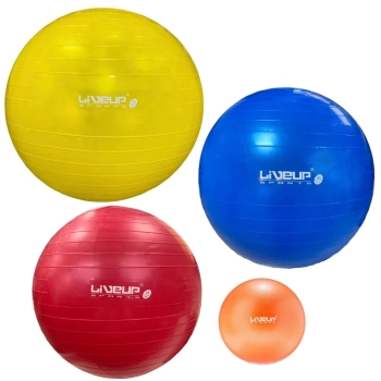 Kit Bolas Treino Vermelha 45 Cm + Azul 65 Cm + Amarela 75 Cm + Overball 25 Cm + Bomba Inflar Pilates