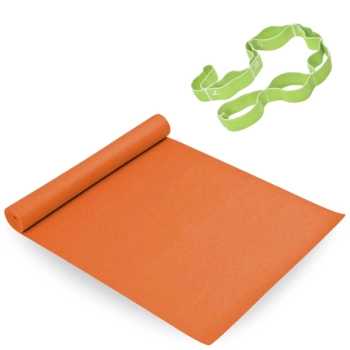 Kit Colchonete Tapete Yoga Pilates em Eva Laranja 1,73m+ Elasticband Faixa Elstica Multinvel Mdio