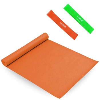 Kit Colchonete Tapete Yoga Pilates Laranja 1,73m + Mini Bands Tenso Leve e Media Treino Exercicios
