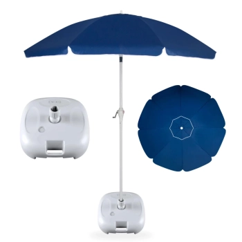 Kit Guarda-sol Articulado 2,50 M Manivela Proteo Solar Praia + Base Plastica Piscina Parque Jardim
