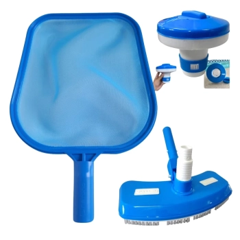 Kit Limpeza de Piscina Mini Flutuador + Peneira + Aspirador para Piscina