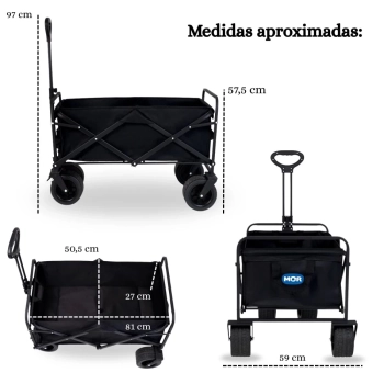 Carrinho de Carga Dobrvel para Camping, Praia, Pesca Multiuso Cargo Preto Suporta Ate 60 Kg