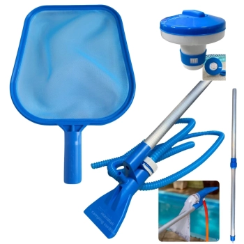 Kit Aspirador + Peneira + Haste 1 M + Mini Clorador para Limpeza Manuteno de Piscinas