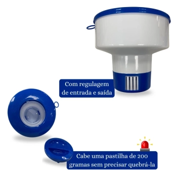 Clorador Flutuante Grande para Pastilhas com Regulagem para Limpeza e Manuteno de Piscinas