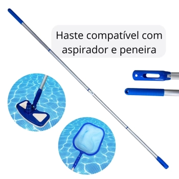 Kit Limpeza de Piscina com Peneira + Aspirador Asa Delta + Haste 1,60 M Desmontvel+ Flutuador