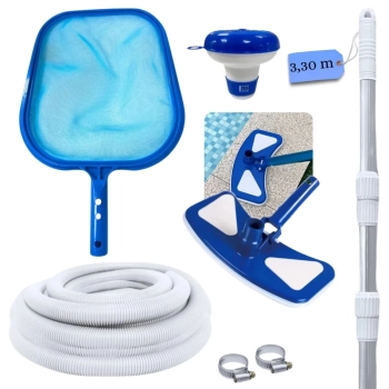 Kit Limpeza de Piscina Mini Clorador+ Peneira + Haste 3,30 M + Aspirador + Mangueira 4 M