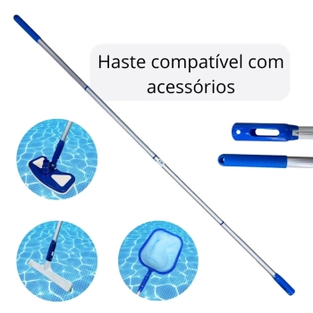 Kit Limpeza de Piscina Haste 1,60 M Desmontvel + Aspirador + Escova Reta + Flutuador + Peneira