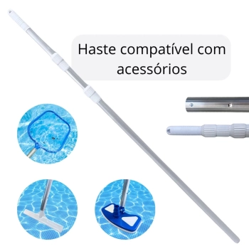 Kit Limpeza Piscina Haste 1,65 M+ Mangueira 4 M 38 Mm + Mini Flutuador+ Aspirador+ Escova + Peneira