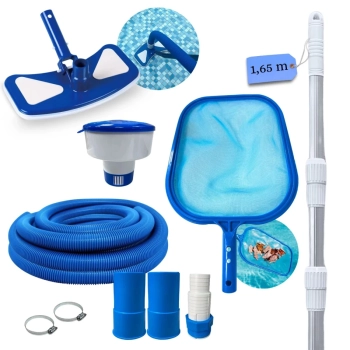 Kit Limpeza de Piscina Peneira + Mangueira 4 M 38 Mm + Haste 1,65 M + Aspirador + Flutuador