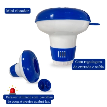Kit 20 Mini Cloradores Flutuantes para Pastilhas com Regulagem para Limpeza Manuten��o de Piscinas