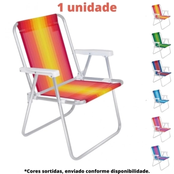 Kit Cadeira de Praia Alta em Alum�nio + Guarda Sol 2,40 M Listrado Articulado Fps 100