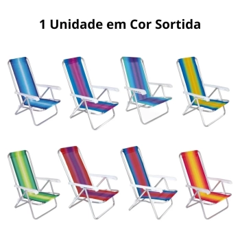 Kit Cadeira de Praia Alum�nio 4 Posi��es + Guarda Sol 2,40 M Listrado Articulado Fps 100