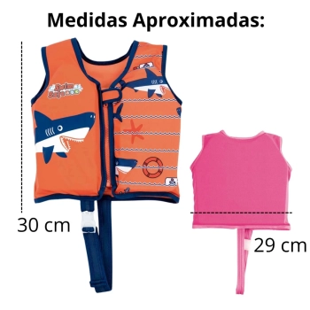 Kit Colete Infantil Tam M/G Regata Natao + Bola 25 Cm e Boia Inflvel com Glitter Praia Piscina