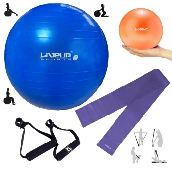 Kit Pilates Bola Sua 65cm + Faixa Elstica Mdia + Overball 25cm + Pegadores Treino Ginstica