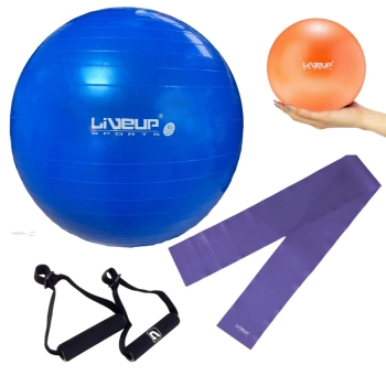 Kit Pilates Bola Sua 65cm + Faixa Elstica Mdia + Overball 25cm + Pegadores Treino Ginstica