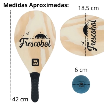 Par de Raquetes Frescobol em Madeira + Bolinha de Borracha Tnis de Praia