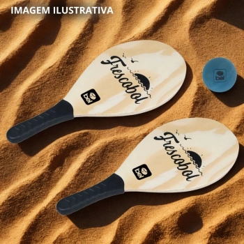 Par de Raquetes Frescobol em Madeira + Bolinha de Borracha Tnis de Praia