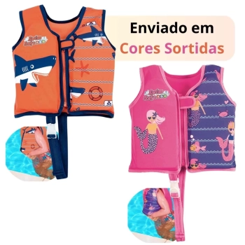 Kit Colete Infantil Tam P/M Regata Natao + Bola 25 Cm e Boia Inflvel com Glitter Praia Piscina