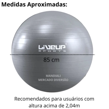 Bola Suia de Pilates 85 Cm Cinza Treino Pilates Ginastica Academia Yoga Exercicios