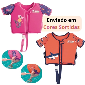 Colete Infantil para Natao Praia Modelo com Manga Curta de Espuma +3 Anos Rosa / Laranja