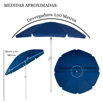 Guarda-sol Articulado 2,50 M Azul com Manivela e Proteo Solar Fps 100 para Praia, Piscina e Jardim