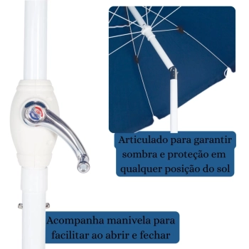 Guarda-sol Articulado 2,50 M Azul com Manivela e Proteo Solar Fps 100 para Praia, Piscina e Jardim