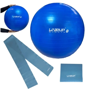 Kit Bola Sua 65cm + Faixa Elstica Forte Azul para Pilates, Yoga e Treino Funcional