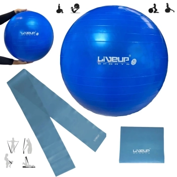 Kit Bola Sua 65cm + Faixa Elstica Forte Azul para Pilates, Yoga e Treino Funcional