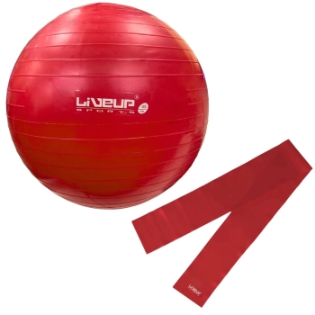 Kit Bola Sua 45cm + Faixa Elstica Leve Vermelha Pilates Yoga Ginstica Alongamento Treino