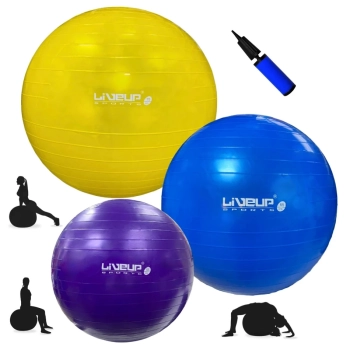 Kit Pilates 3 Bolas Suas Liveup 55cm + 65cm + 75cm + Mini Bomba para Yoga, Ginstica, Exercicios