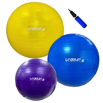 Kit Pilates 3 Bolas Suas Liveup 55cm + 65cm + 75cm + Mini Bomba para Yoga, Ginstica, Exercicios