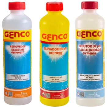Elevador de Ph (ph+) + Redutor de Ph e Alcalinidade (ph -) + Removedor de Metais P/ Limpeza de Piscinas