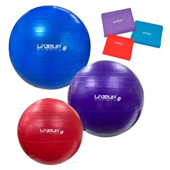 Kit 3 Bolas Suas 45cm + 55cm + 65cm Pilates Yoga Treino + 3 Faixas Elsticas Leve, Mdia e Forte