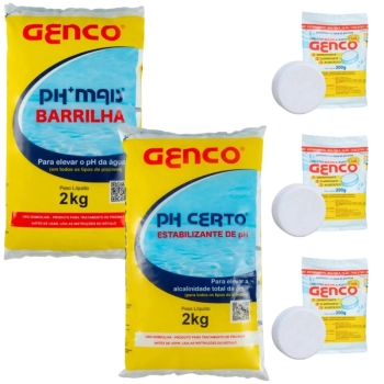 Kit 3 Pastilhas de Cloro + Elevador de Ph Granulado Barrilha 2 Kg + Elevador de Alcalinidade 2 Kg