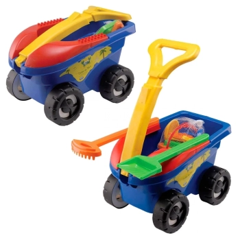 Kit 11 Pe�as Carrinho de Praia com Baldinho + Pazinhas e Rastelo + Forminhas Azul