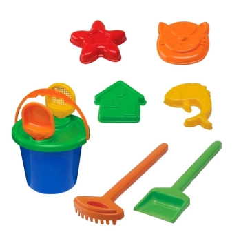 Kit 11 Pe�as Carrinho de Praia com Baldinho + Pazinhas e Rastelo + Forminhas Azul