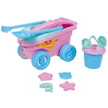 Brinquedo Infantil de Praia Areia Carrinho Cargo com Balde, Pazinha, Rastelo 11 Peas Rosa